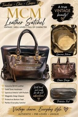 LS024 MCM Black Leather Soft Satchel*Beautiful vintage